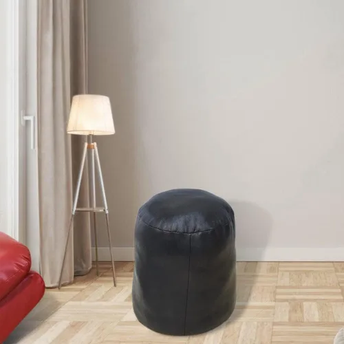 Miniatura 42 de Rugsotic Carpets Puf de cuero de cabra redondo hecho a mano ecológico negro – Puf de forma redonda, 14.0 in x 14.0 in x 14.0 in x 14.0 in, liso
