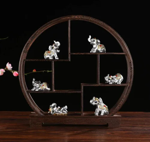 Miniatura 7 de Brass Statu BRABUD BS122 - Juego de 6 estatuas de elefantes pequeños de resina plateada para decoración del hogar, colección de regalo (plateado)