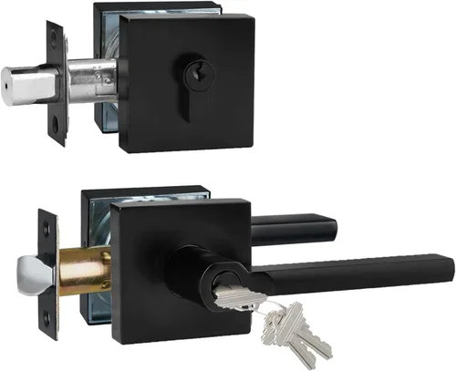 Miniatura 37 de Manija de Puerta de Paso (Sin Cerradura), Mango Cuadrado Interior de Servicio Pesado para Pasillo y Closet, Negro Mate, Reversible para Diestros
