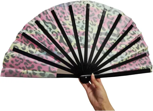 Miniatura 4 de Ventilador de mano decorativo para rave, grandes abanicos plegables para festivales, Drag Queen y Burlesque, bonitos accesorios holográficos