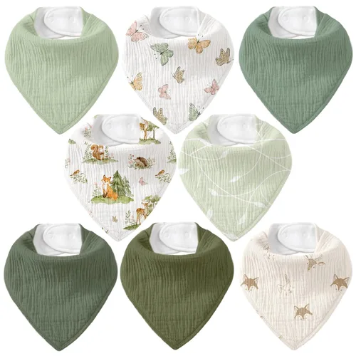 Miniatura 12 de Baberos de muselina para bebé 8 unidades, Babero tipo bandana para babeo y dentición, Algodón suave absorbente para niñas y niños Jardín