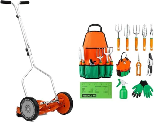 American Lawn Mower 1204-14 - Cortacésped de 14 pulgadas con kit de jardinería de herramientas manuales de aluminio de 12 piezas UKOKE