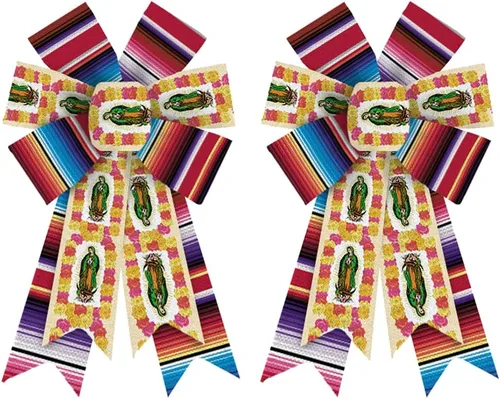 Miniatura 6 de Arcos mexicanos grandes para corona, lazos de Cinco de Mayo rojos y amarillos, lazos de dama de Guadalupe para puerta delantera, lazos de árbol