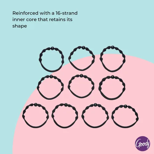 Miniatura 3 de Goody Ouchless Forever - Elásticos para cabello fino, 10 unidades, color negro, bandas libres de daño, lazos para el cabello 3 veces más fuertes