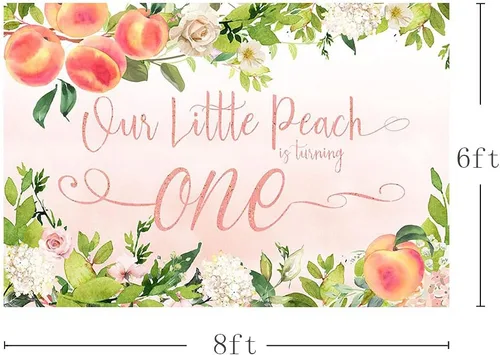 Miniatura 2 de MEHOFOND Sweet Little Peach Girl - Fondo para fotos de fiesta de cumpleaños, color rosa, floral, vegetación, feliz primer cumpleaños, fondos