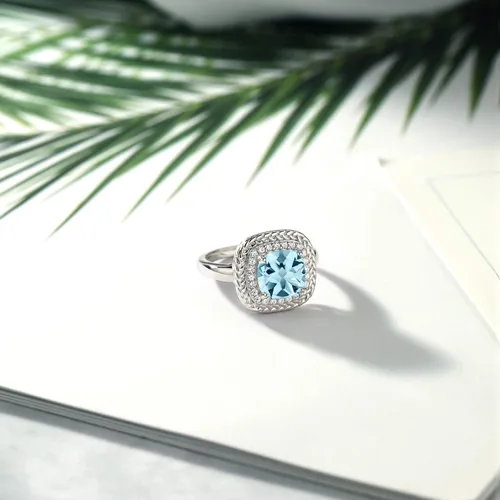Miniatura 5 de Gem Stone King Anillo de compromiso de plata de ley 925 con halo de piedra natal de 0.315 in Anillo de compromiso de boda para mujer, disponible
