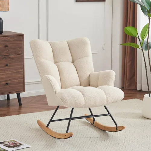 Miniatura 17 de SAETSFEG Mecedora de Guardería Teddy Tapizada Silla Mecedora Deslizante Silla de Acento Mecedora Asiento Acolchado con Respaldo Alto Sillón Silla