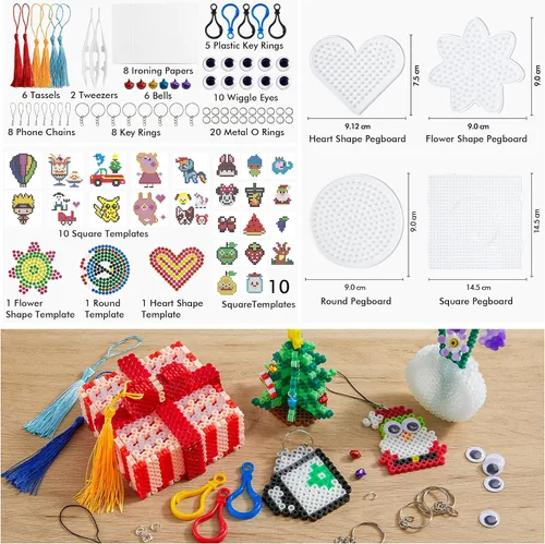 Miniatura 3 de Juego de cuentas fusibles, 21,000 piezas de cuentas fusibles, 22 colores de 0.197 in para niños, incluye 8 papel de planchar, 48 patrones, 4