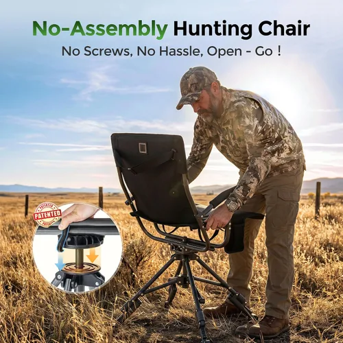 Miniatura 2 de ALPHA CAMP Silla plegable de caza giratoria con persianas de caza, asiento de caza silencioso de 360 grados con 4 patas ajustables de altura