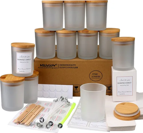 Miniatura 10 de MILIVIXAY Paquete de 12 unidades de tarros de vela de 7 onzas de vidrio transparente con tapas y kits para hacer velas - Tarros de vela vacíos a