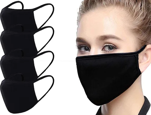 Miniatura 7 de Máscara facial negra de algodón suave, cómoda, lavable, reutilizable, transpirable, estirable 3 PIECES