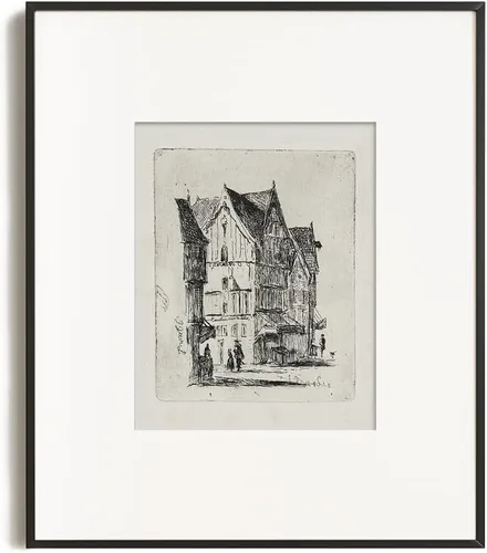 Miniatura 8 de Dibujo de Edificios de Ciudad en Estilo Rústico en Gris - Grabado de Arquitectura Urbana en Poster - Arte de Pared Vintage de Granja - Bosquejo Gris