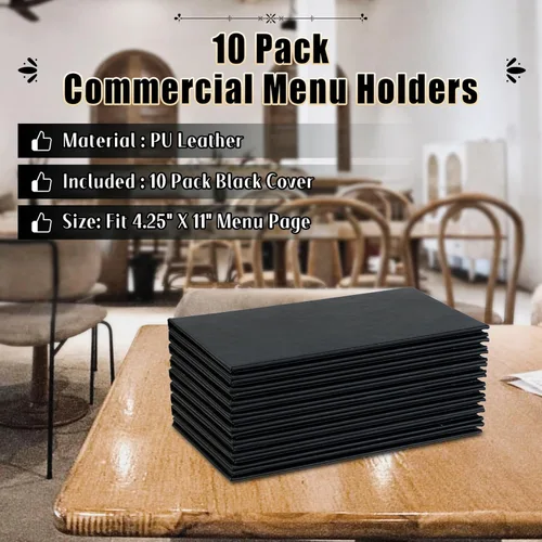 Miniatura 5 de Fundas para menú de restaurante de 4.25 x 11 pulgadas Paquete de 10 paneles de cuero sintético cuádruples con 6 esquinas anguladas para vista