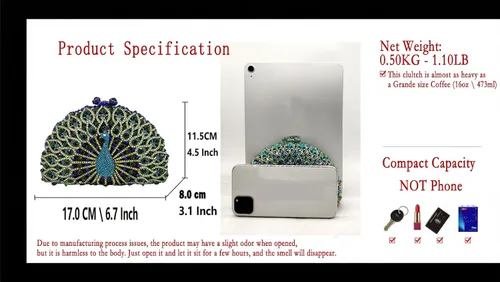 Miniatura 2 de Boutique De FGG Bolsos de mano con diamantes de imitación de pavo real para mujer, bolsos de noche para bodas, fiestas, bolsa de mano de cristal