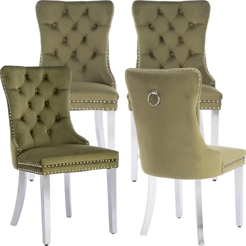 Miniatura 139 de ODUSE-DAILY - Juego de 4 sillas de cocina y comedor de terciopelo beige, tapizadas en tela, respaldo alto con alas, anilla metálica, estructura