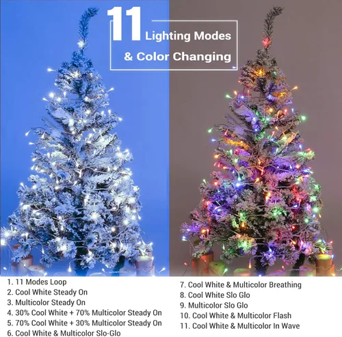 Miniatura 3 de Brizled Luces de Navidad que cambian de color, 65.67 pies, 200 luces LED de doble color para árbol de Navidad con control remoto, blanco frío