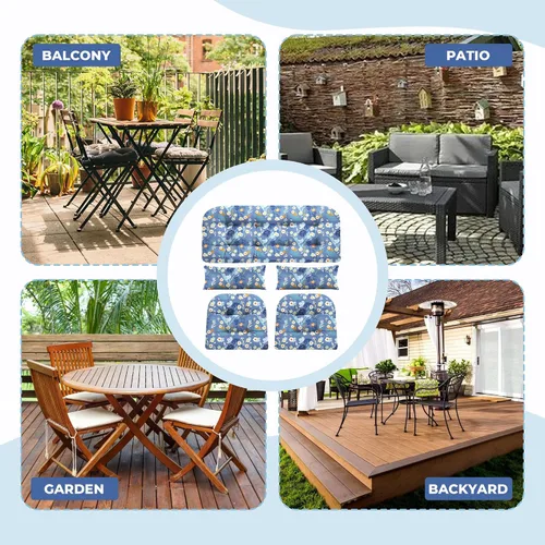 Miniatura 6 de Cojines de silla de mimbre de 5 piezas, cojín impermeable para sofá de mimbre al aire libre, 1 cojín de asiento de amor, 2 cojines en forma de U y 2