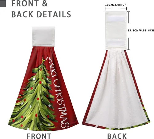 Miniatura 6 de Toallas de cocina colgantes con diseño de árbol de Navidad, color rojo y verde, toalla de mano de Navidad con lazo para colgar, toallas de cocina