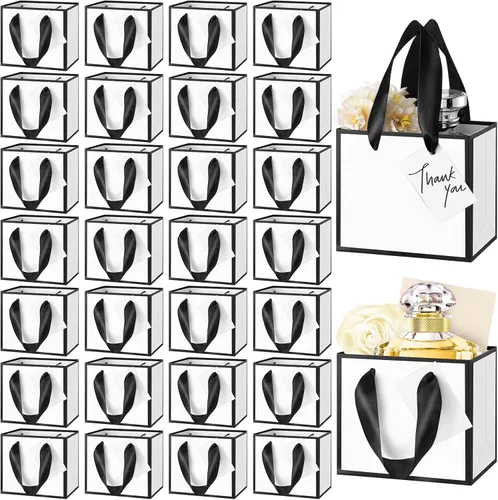 Miniatura 13 de Yeaqee 50 mini bolsas de regalo de papel de aluminio metálico con asas de 4 x 4.75 x 2.25 pulgadas, bolsa pequeña de agradecimiento de San Valentín