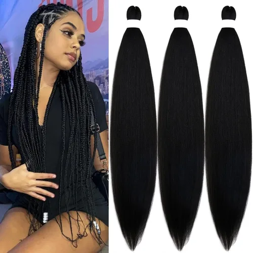 Miniatura 30 de pelo trenzado preestirado marrón, pelo trenzado Kanekalo, pelo trenzado preestirado de 26 pulgadas, 6 paquetes plegados, textura Yaki, extensiones