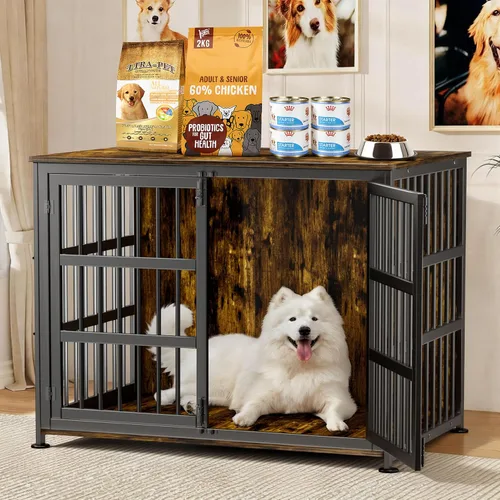 Miniatura 15 de Mueble Jaula para Perros de 46'' Jaula para Perros de Raza Grande Jaulas para Perros de Interior Jaulas para Perros de Madera Mesa Auxiliar Jaula