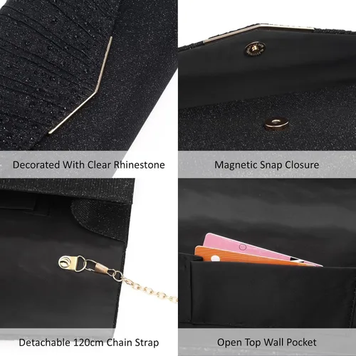 Miniatura 8 de Bolsos de noche para mujer, con lentejuelas y purpurina para mujer, bolso de mano brillante, bolso formal para boda, fiesta, baile de graduación