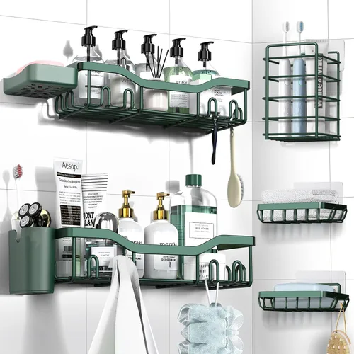 Miniatura 17 de NESOMI Organizador de Ducha Adhesivo Juego de 7 Piezas, Estantes de Baño de Acero Inoxidable a Prueba de Óxido, Accesorios de Almacenamiento sin