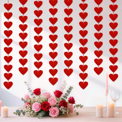 Childom 80 guirnaldas de corazón de fieltro rojo, decoraciones de San Valentín, decoraciones de fiesta de San Valentín, decoración de corazones