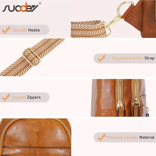 Miniatura 5 de SUOSDEY 2024 - Bolso bandolera de cuero para mujer, bolso cruzado de cuero para mujer, bolso de pecho de moda para viajar y caminar