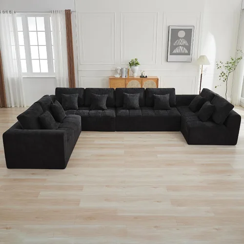 Miniatura 60 de Sofás modulares deshuesados de 140 pulgadas para sala de estar, sofá modular modular de nube comprimida, sofá moderno en forma de U de 9 plazas Gris