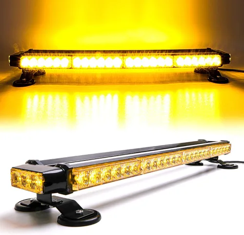 Miniatura 2 de CUMART 26.5" Barra de luz de alerta en el techo para vehículos ámbar amarillo 54 LED, luz de advertencia de emergencia intermitente