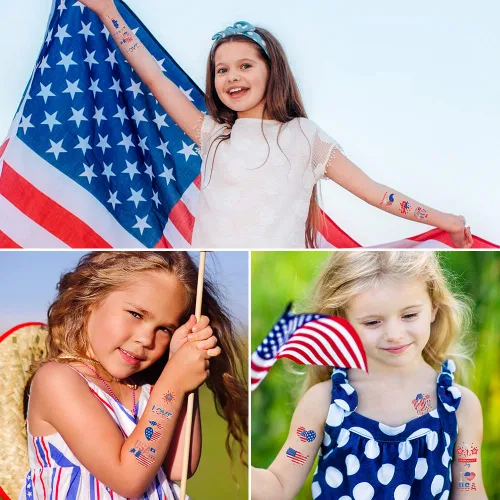 Miniatura 4 de Decoraciones del 4 de julio, tatuajes temporales, 8 hojas impermeables para el Día de la Independencia, tatuajes falsos adhesivos patrióticos