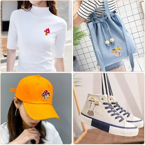 Miniatura 3 de PAGOW 10 parches de hongos para planchar para ropa, mini calcomanías de naturaleza para ropa, vestido, sombrero, pantalones, zapatos, cortina