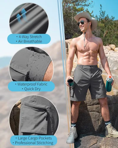 Miniatura 3 de VoLIta Pantalones cortos de senderismo para hombre, ligeros, de secado rápido, casuales, pantalones cortos de golf para pesca al aire libre