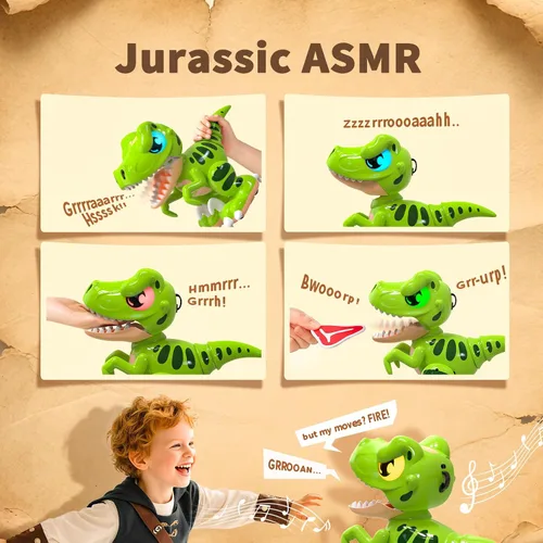 Miniatura 7 de P&C Juguetes de dinosaurio con control remoto para niños Robot recargable Velociraptor con pulverización, efectos de sonido, baile, Dino RC
