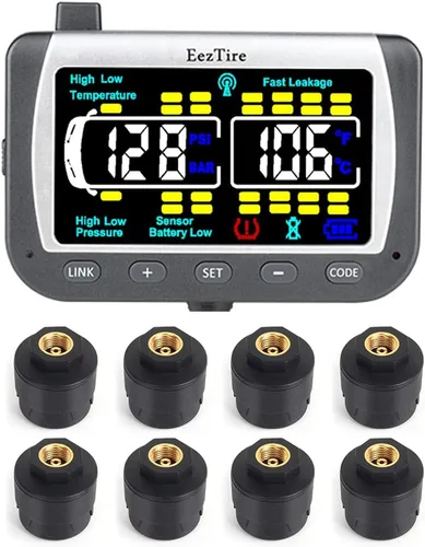 Miniatura 20 de EEZ RV Products EEZTire - Sistema de monitoreo de presión de neumáticos en tiempo real/24x7 - Monitor a color + 4 sensores + Sistema de refuerzo
