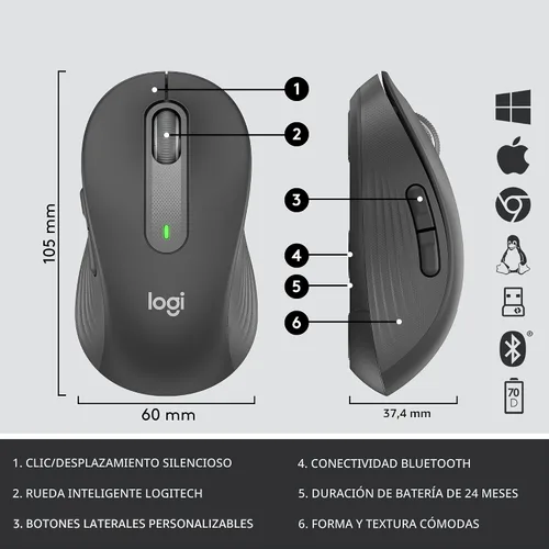 Miniatura 7 de Logitech Signature MK650 Combo para Negocios, Mouse y Teclado Inalámbricos, Logi Bolt, Bluetooth, SmartWheel, Certificado Globalmente, Grafito
