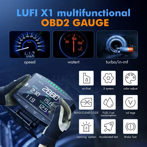 Miniatura 5 de Lufi X1 Obd2 - Pantalla de medidor, medidor de impulso, velocímetro, medidor de temperatura del agua, combinación de datos multi-ECU, para Honda