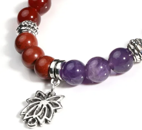 Miniatura 9 de Eigso Pulsera elástica de piedra de cristal de meditación curativa de 7 chakras para mujer con símbolo de loto, yoga, árbol, OM