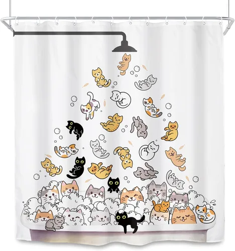 SVBright Bonita cortina de ducha con diseño de gato para niños, 72 pulgadas de ancho x 72 pulgadas de largo, diseño divertido de animales de dibujos