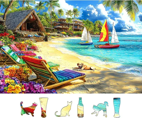 Miniatura 8 de Rompecabezas de 500 piezas para adultos - Rompecabezas de arte de animales de perro de piedra de playa para adultos, desafiante diversión familiar