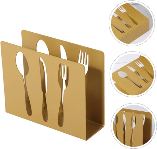 Miniatura 9 de HOMSFOU Metal Square Napkin Holder Upright Napkin Stand with Cutlery Design for Restaurant and Home Table Use