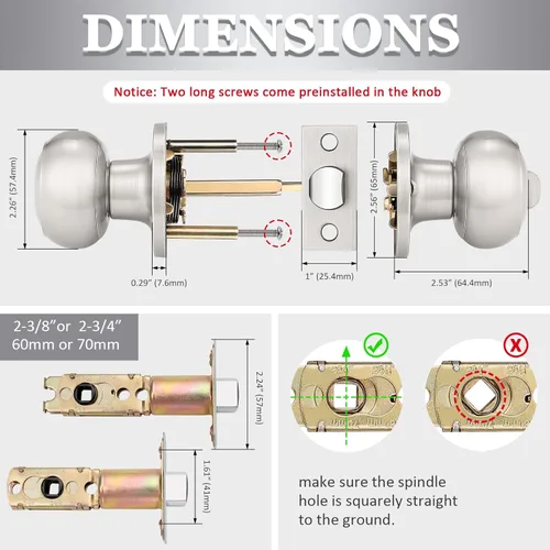 Miniatura 5 de Probrico - 4 pomos redondos de privacidad para puerta (bloqueo de giro del pulgar en el interior), manijas de puerta sin llave para Níquel satinado