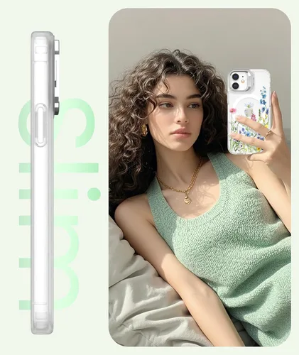 Miniatura 6 de Dretal Funda para iPhone 12 Mini / 13 Mini floral, con protector de pantalla, soporte para cámara, protección de grado militar, translúcida mate
