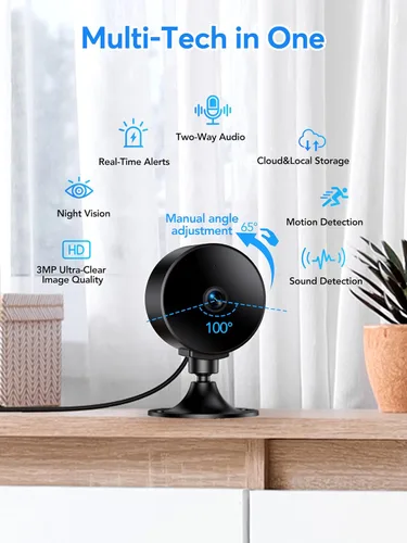 Miniatura 2 de Cámara de seguridad interior Elelink 2K 3MP, detección de movimiento y sonido, alertas en tiempo real, audio bidireccional, funciona con Alexa