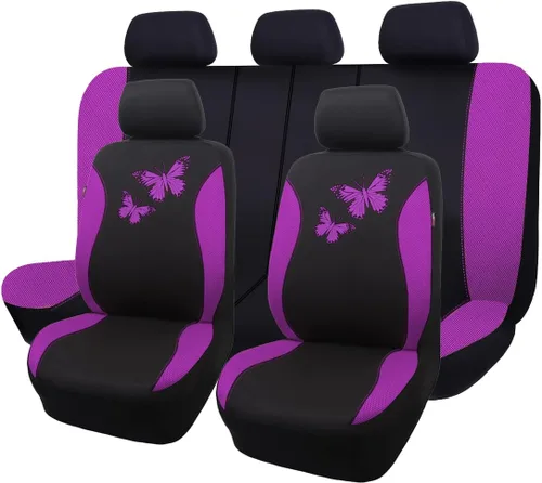 Miniatura 30 de Flying Banner - Juego completo de fundas para asiento de automóvil Butterfly, estilo universal de moda para mujer, para banco trasero (divisible)