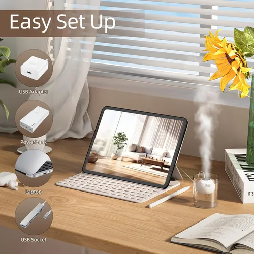 Miniatura 4 de YKSI Mini humidificadores portátiles, humidificador personal de escritorio para viajes, oficina, dormitorio, plantas con apagado automático de 8