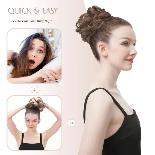 Miniatura 6 de FESHFEN Pieza de Cabello de Moño Desordenado - Extensiones Elásticas Onduladas Rizadas de Moño Scrunchies Sintético Chignon Postizos para Mujeres