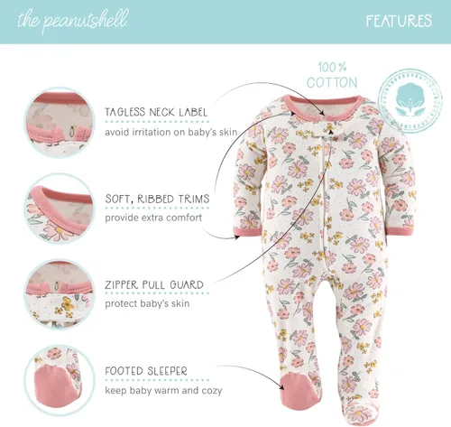 Miniatura 2 de The Peanutshell Pijama con pies para bebés, para dormir y jugar, paquete de 3