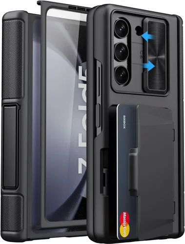 Miniatura 13 de Funda para Samsung Galaxy Z Fold 5 con tarjetero y cubierta para cámara deslizante, protector de pantalla integrado y protección de bisagra, funda
